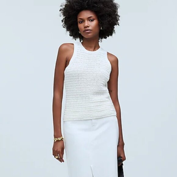NWT Madewell Crochet Knit Crewneck Sweater Tank Ivory M - Picture 1 of 10